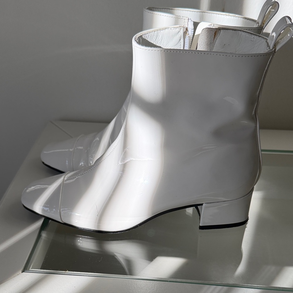 Women's White Patent Ankle Booties with Low Block Heel Carel 36